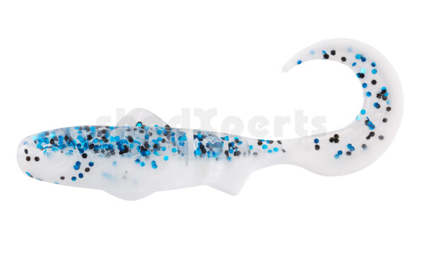 000908B078 Super Banjo 3" (ca. 7,5 cm) reinweiss / klar blau Glitter