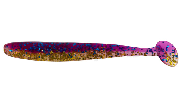 003408B313 Bass Shad 3“ (ca. 7,5 cm) klar gold Glitter  / violett-electric blue Glitter