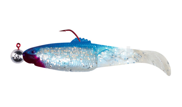 001413M047-12 Diamond Shad 5" (ca. 13,5 cm) blauperl-Glitter / blau, montiert auf HBA 5/0 12g