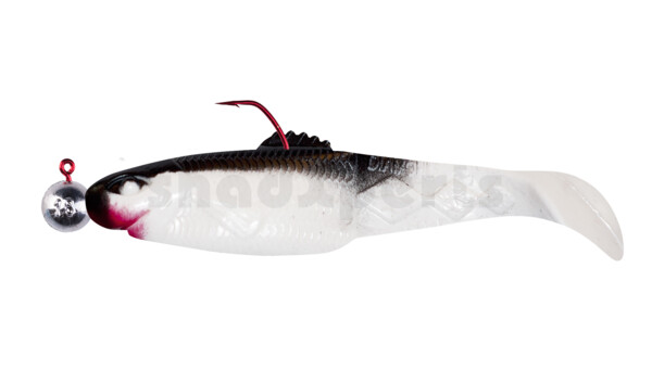001413M002-12 Diamond Shad 5" (ca. 13,5 cm) reinweiss / schwarz, montiert auf HBA 5/0 12g