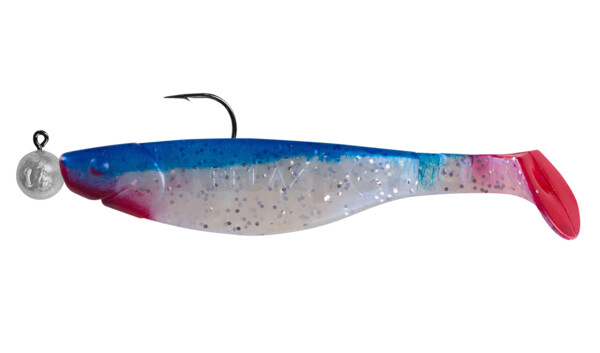 000214M047-14 Kopyto-River 5" (ca. 14,0 cm) blauperl-Glitter / blau, montiert auf MUXRO 8/0 15g