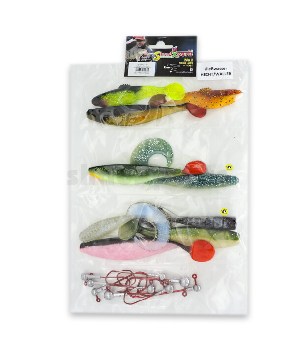 0006005 ShadXperts target fish set current water pike/catfish - ca. 10 shads/8 jigs
