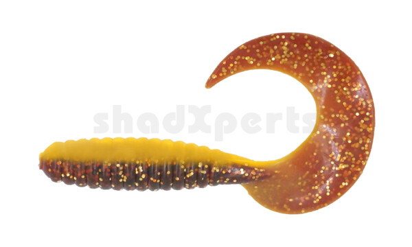 000513B017 Xtra Fat Grub 5,5" laminated (ca. 13,0 cm) yellow / motoroil-glitter