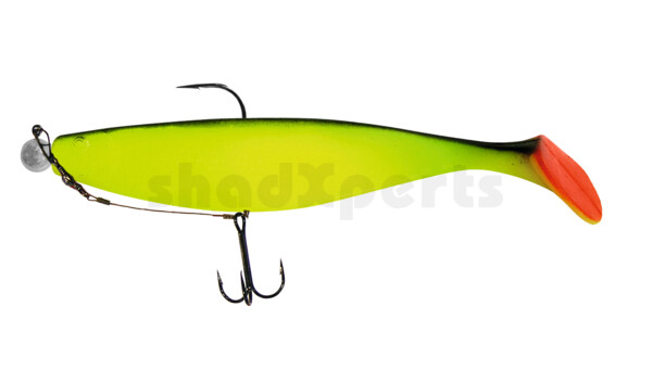 000418M056-25 Xtra-Soft 7" (ca. 18,0 cm) fluogelb / schwarz, montiert auf MUXRO 10/0 25g