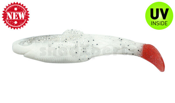 001413B008RT Diamond Shad 5" (ca. 13,5 cm) reinweiss / klar salt´n pepper Glitter / Red Tail