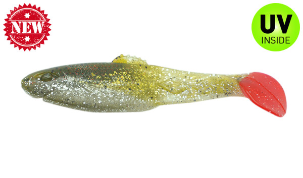 001413B310RT Diamond Shad 5" (ca. 13,5 cm) selbstleuchtend Glitter / Kaulbarsch / Red Tail