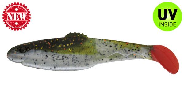 001413B188RT Diamond Shad 5" (ca. 13,5 cm) reinweiss / olive-tree-Glitter / red tail