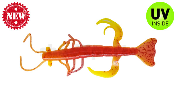002208B177 Shrimp 3" (ca. 8,0 cm) fluogelb / rot-rot Glitter