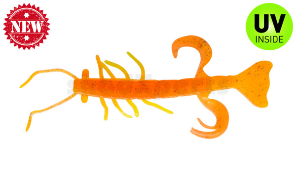 002208B033 Shrimp 3" (ca. 8,0 cm) fluogelb  / orange-silber Glitter