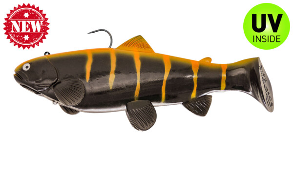 SBT25BO Castaic-Swim-Bait-Trout - 10" (25cm) sinking im Hartschalenblister Black Orange