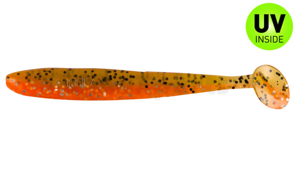 003408B068 Bass Shad 3“ (ca. 7,5 cm) orange-glitter / brown amber (olive)-black glitter