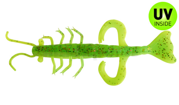 002208B002 Shrimp 3" (ca. 8,0 cm) fluogelb  / grün-Glitter