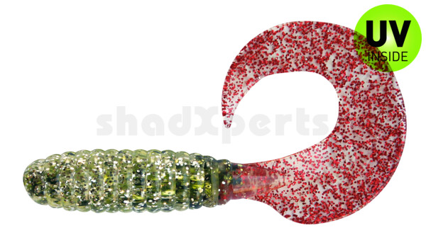 000508B127RT Twister 4" laminiert (ca. 8,0 cm) clear silver glitter / chartreuse glitter / red tail