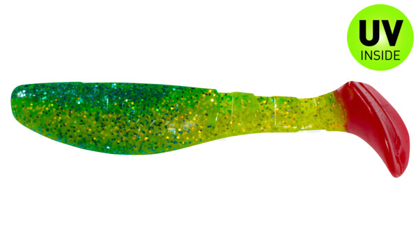 000208B113RT Kopyto-Classic 3" (ca. 8,0 cm) grün (chartreuse)-Glitter / blau-violett Glitter / red tail