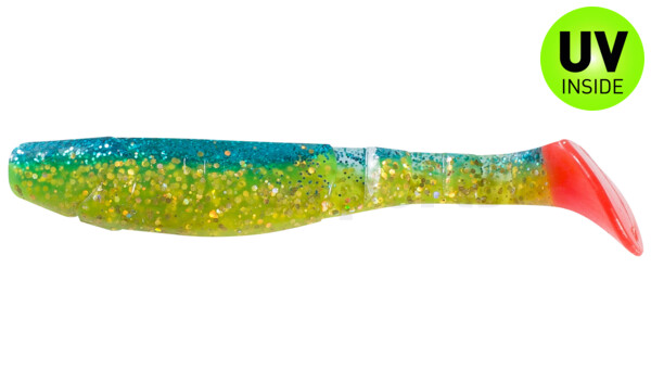 000211B113RT Kopyto-Classic 4" (ca. 11,0 cm) grün (chartreuse)-Glitter / blau-violett Glitter / red tail