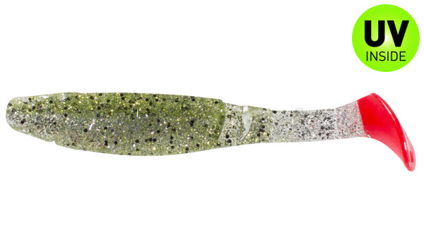 000211B127RT Kopyto-Classic 4" (ca. 11,0 cm) clear silver glitter / chartreuse glitter / red tail