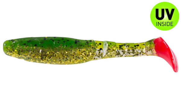 000211B173RT Kopyto-Classic 4" (ca. 11,0 cm) watermelon chartreuse glitter / clear gold glitter / red tail