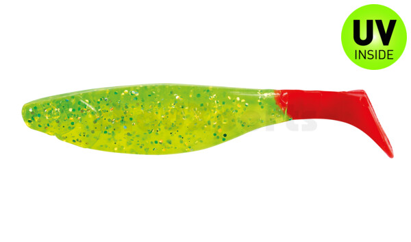 000212066RT Kopyto-River 4" (ca. 11,0 cm) chartreuse-glitter / red tail
