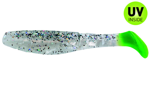 000211B004LT Kopyto-Classic 4" (ca. 11,0 cm) perlweiss / klar salt´n pepper Glitter / Lime Tail