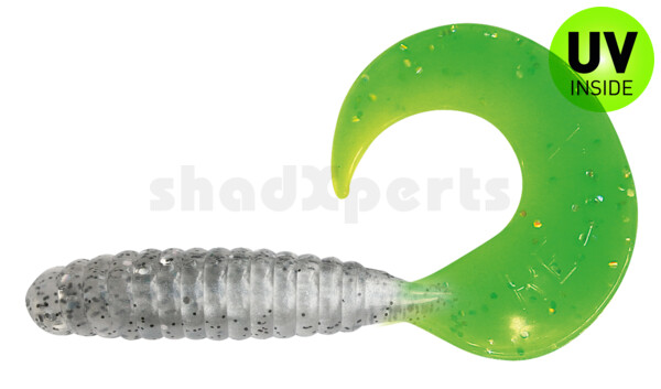 000508B004LT Twister 4" laminiert (ca. 8,0 cm) perlweiss / klar salt´n pepper Glitter / Lime Tail