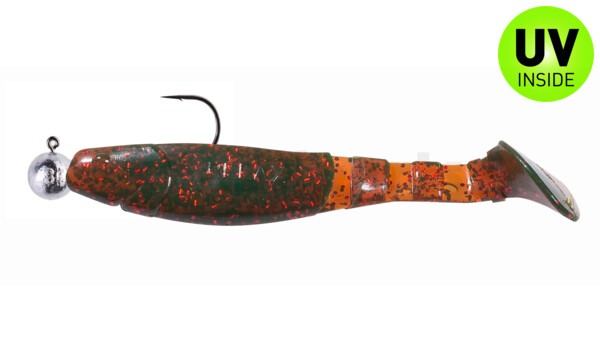 000211M298-10 Kopyto-Classic 4" (ca. 11,0 cm) motoroil-rot-Glitter, montiert auf SXRO 6/0 10g