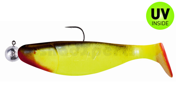 000310M056-10 Jankes 4" (ca. 11,0 cm) fluogelb / schwarz, montiert auf SXRO 6/0 10g