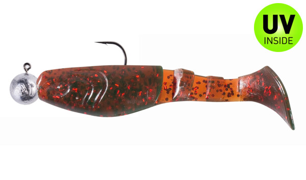 000208M298-10 Kopyto-Classic 3" (ca. 8,0 cm) motoroil-red-glitter, mounted on SXRO 4/0 10g