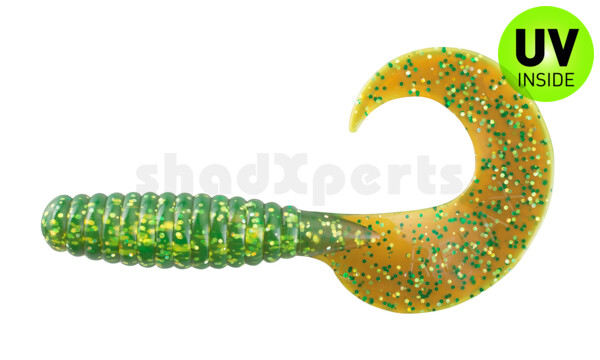 000513B054 Xtra Fat Grub 5,5" laminated (ca. 13,0 cm) chartreuse glitter / motoroil-glitter