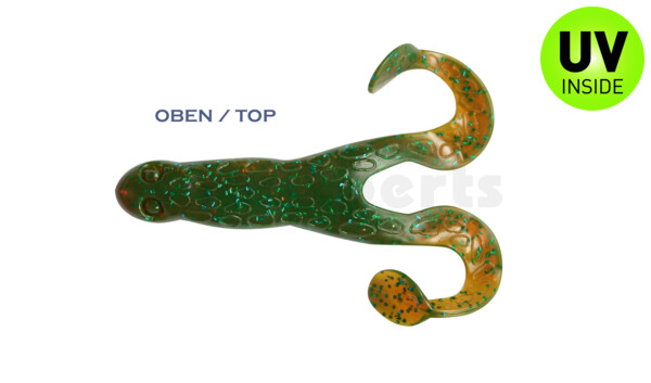 000312B054 Turbofrog 4" (ca.12,0 cm) grün (chartreuse)-Glitter / motoroil Glitter