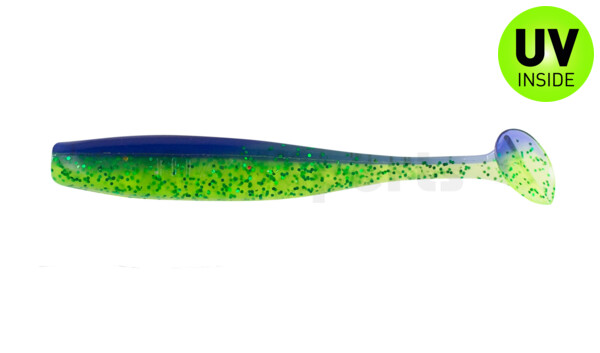 003407B113 Bass Shad 2,5" (ca. 7 cm) grün (chartreuse)-Glitter / blau-violett Glitter