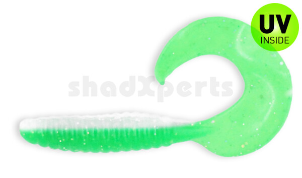 000508B125 Twister 4" laminated (ca. 8,0 cm) white / lime-silver glitter