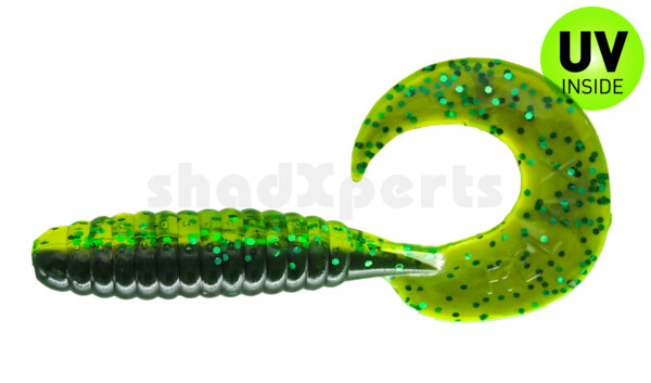 000508B113 Twister 4" laminated (ca. 8,0 cm) chartreuse glitter / grape