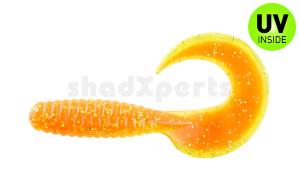 000513B141 Xtra Fat Grub 5,5" laminated (ca. 13,0 cm) orange-glitter / lime-glitter