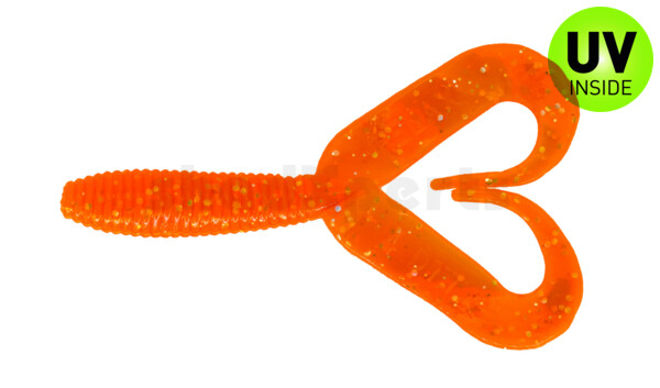 000607DT-028 Twister 3" Doubletail regulär (ca. 9,0 cm) klar fluoorange Glitter