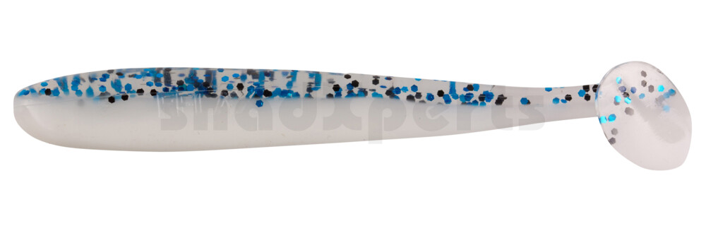 003408B078 Bass Shad 3“ (ca. 7,5 cm) reinweiss / klar blau Glitter