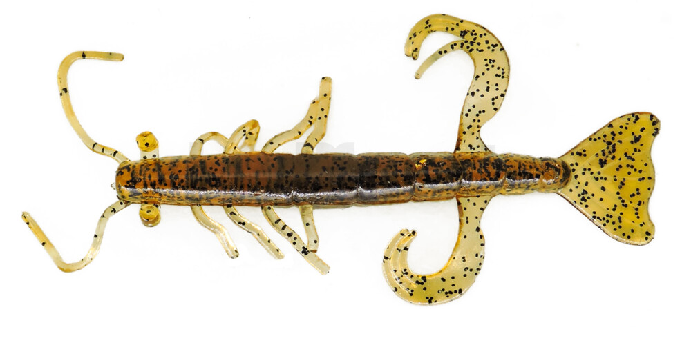 002208218 Shrimp 3" (ca. 8,0 cm) klar bernstein - schwarz Glitter