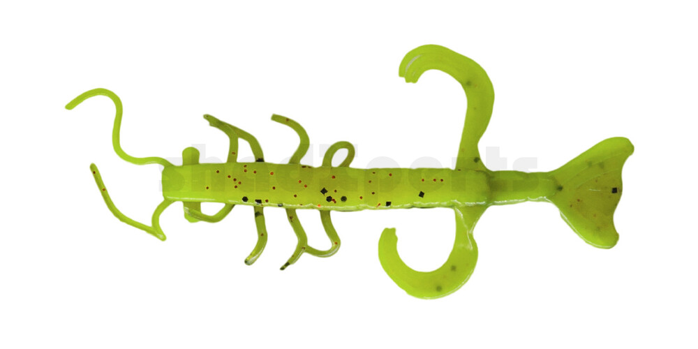 002208B054 Shrimp 3" (ca. 8,0 cm) grün (chartreuse)-Glitter / motoroil Glitter