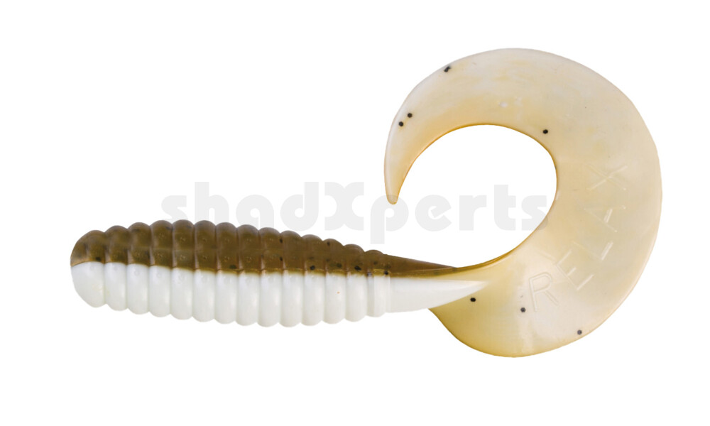 000513B072 Xtra Fat Grub 5,5" laminiert (ca. 13,0 cm) reinweiss / olivebraun-Glitter