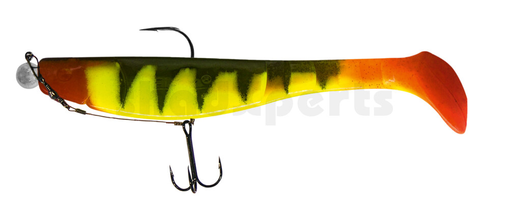 000220M055Z-25 Kopyto Classic 8" (ca. 20,0 cm) fluogelb / Zander, montiert MUXRO 12/0 25g, mit Beihänger