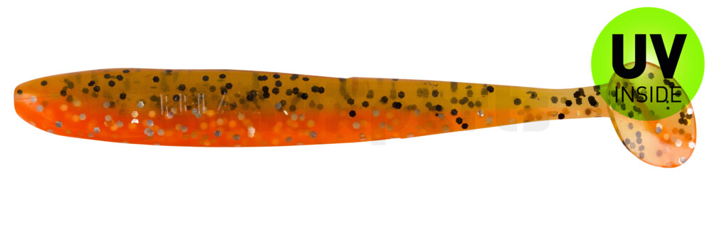 003408B068 Bass Shad 3“ (ca. 7,5 cm) orange-Glitter / olivebraun-Glitter