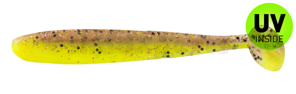 003408B150 Bass Shad 3“ (ca. 7,5 cm) fluogelb  / klar kupfer, schwarz Glitter