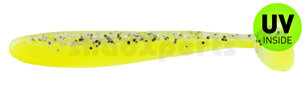 003408B319 Bass Shad 3“ (ca. 9 cm) fluogelb / klar silber glitter