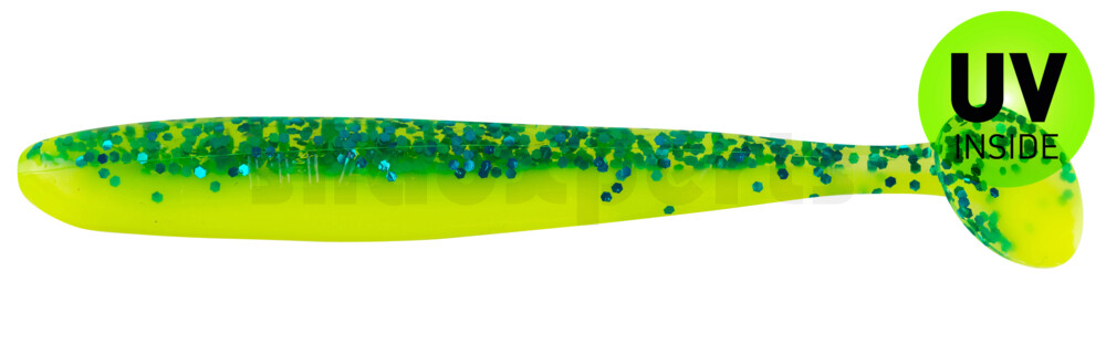 003408B322 Bass Shad 3“ (ca. 9 cm) fluogelb / sky-blue Glitter