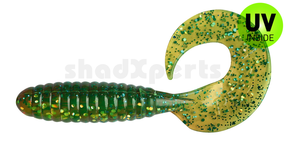 000508B054 Twister 4" laminiert (ca. 8,0 cm) grün (chartreuse)-glitter / motoroil glitter