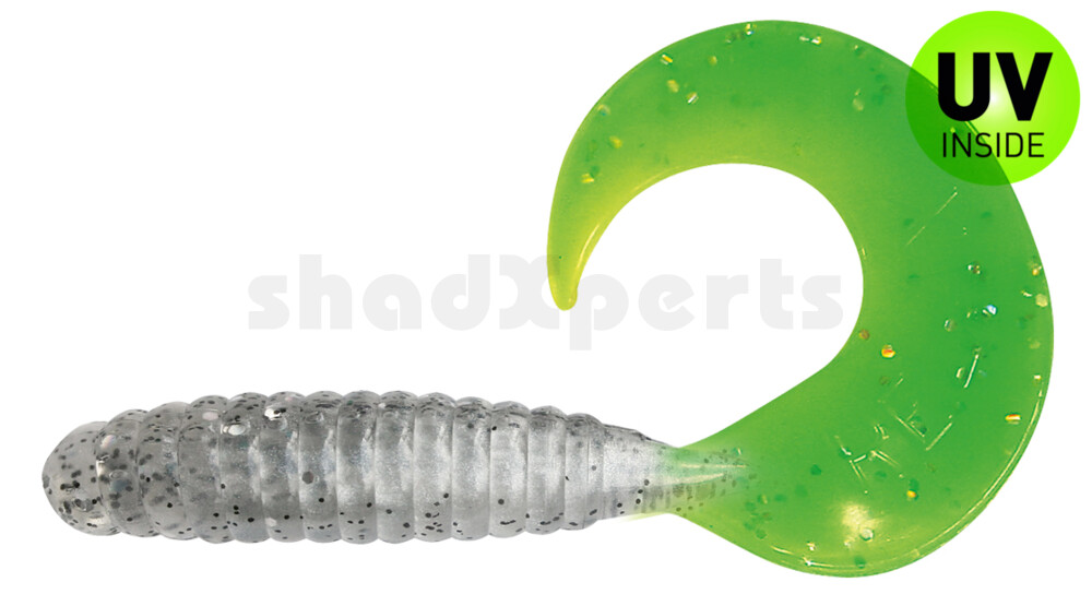 000508B004LT Twister 4" laminiert (ca. 8,0 cm) perlweiss / klar salt´n pepper Glitter / Lime Tail