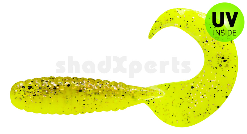 000508B150 Twister 4" laminiert (ca. 8,0 cm) fluogelb  / klar kupfer glitter