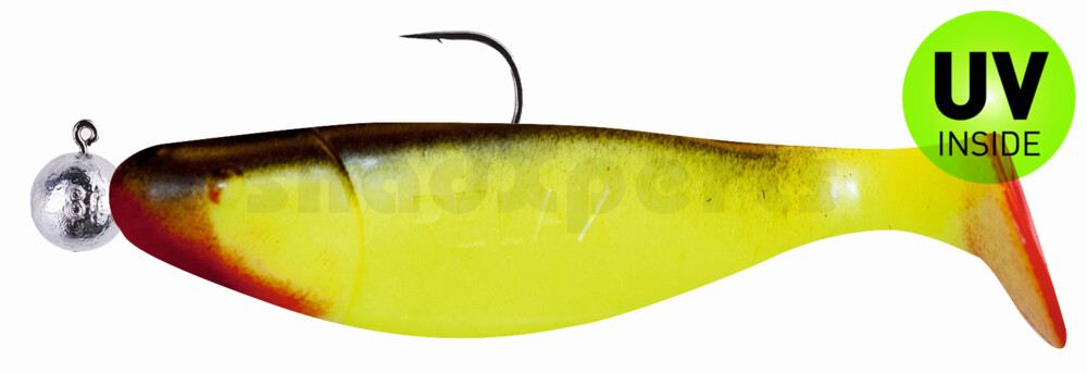 000310M056-10 Jankes 4" (ca. 11,0 cm) fluogelb / schwarz, montiert auf SXRO 6/0 10g