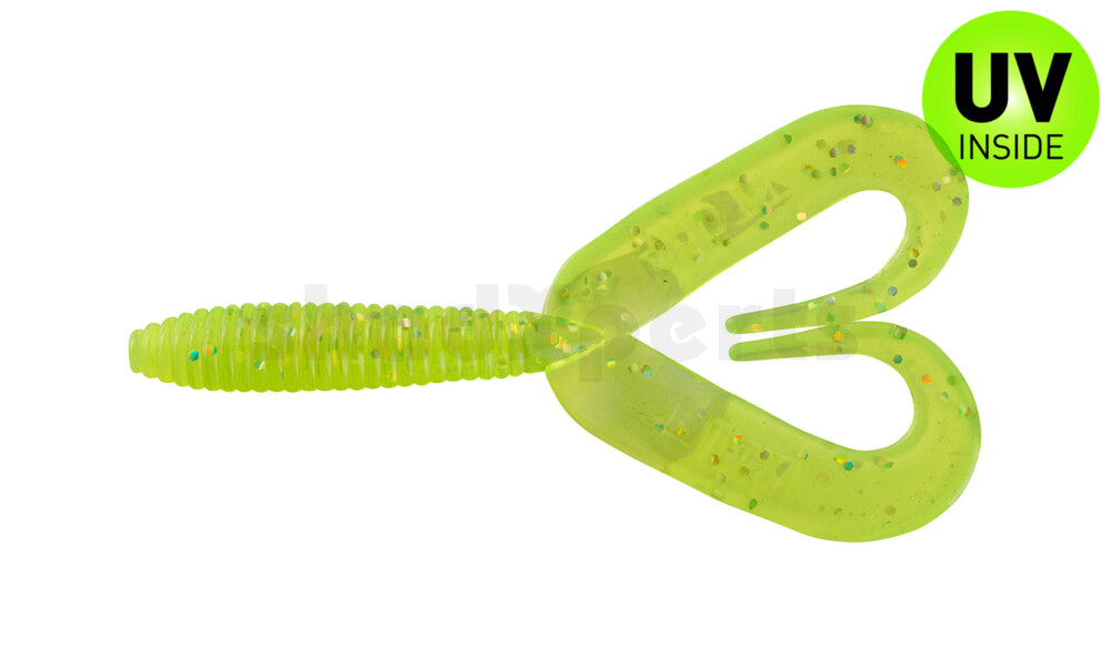 000607DT-018 Twister 3" Doubletail regulär (ca. 9,0 cm) grün(chartreuse) glitter