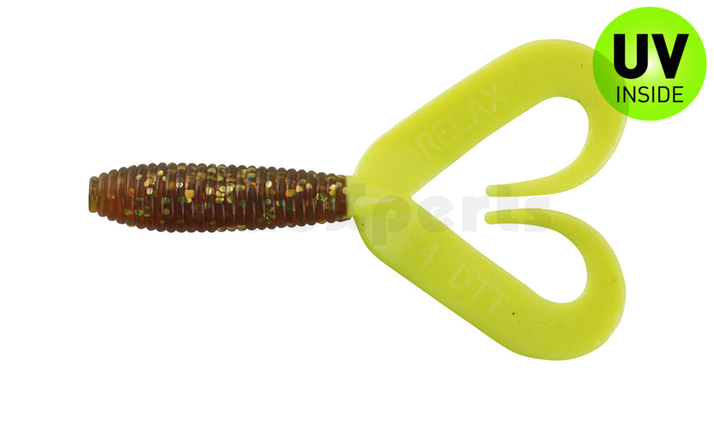 000607DT-304 Twister 3" Doubletail regulär (ca. 9,0 cm) motoroil gold Glitter / fire tail