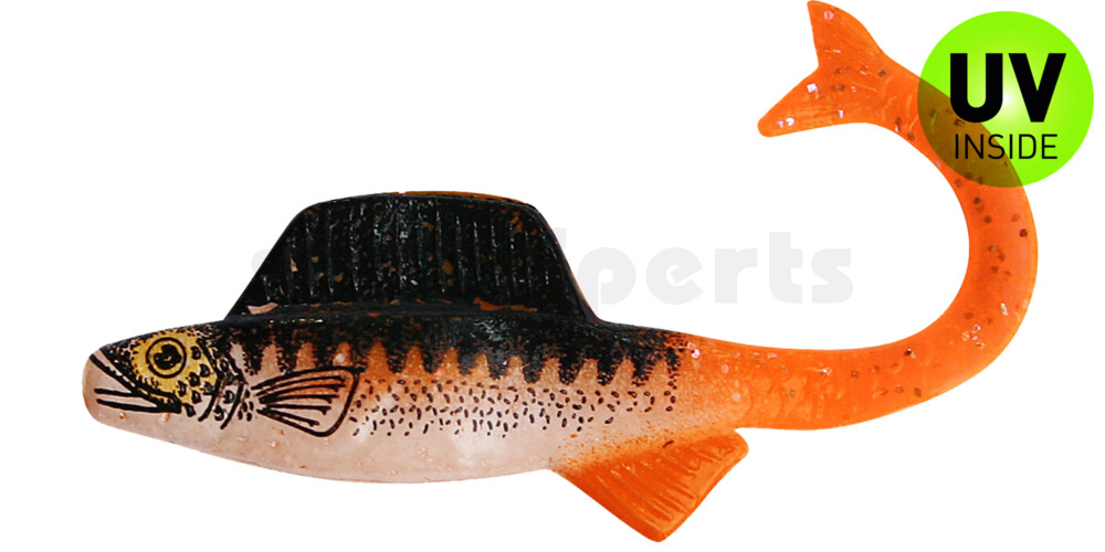 002105-122Z Supernatural Shad Grub 2" (ca. 5,0 cm) fluoorange Glitter / Zander / Bauch: weiß